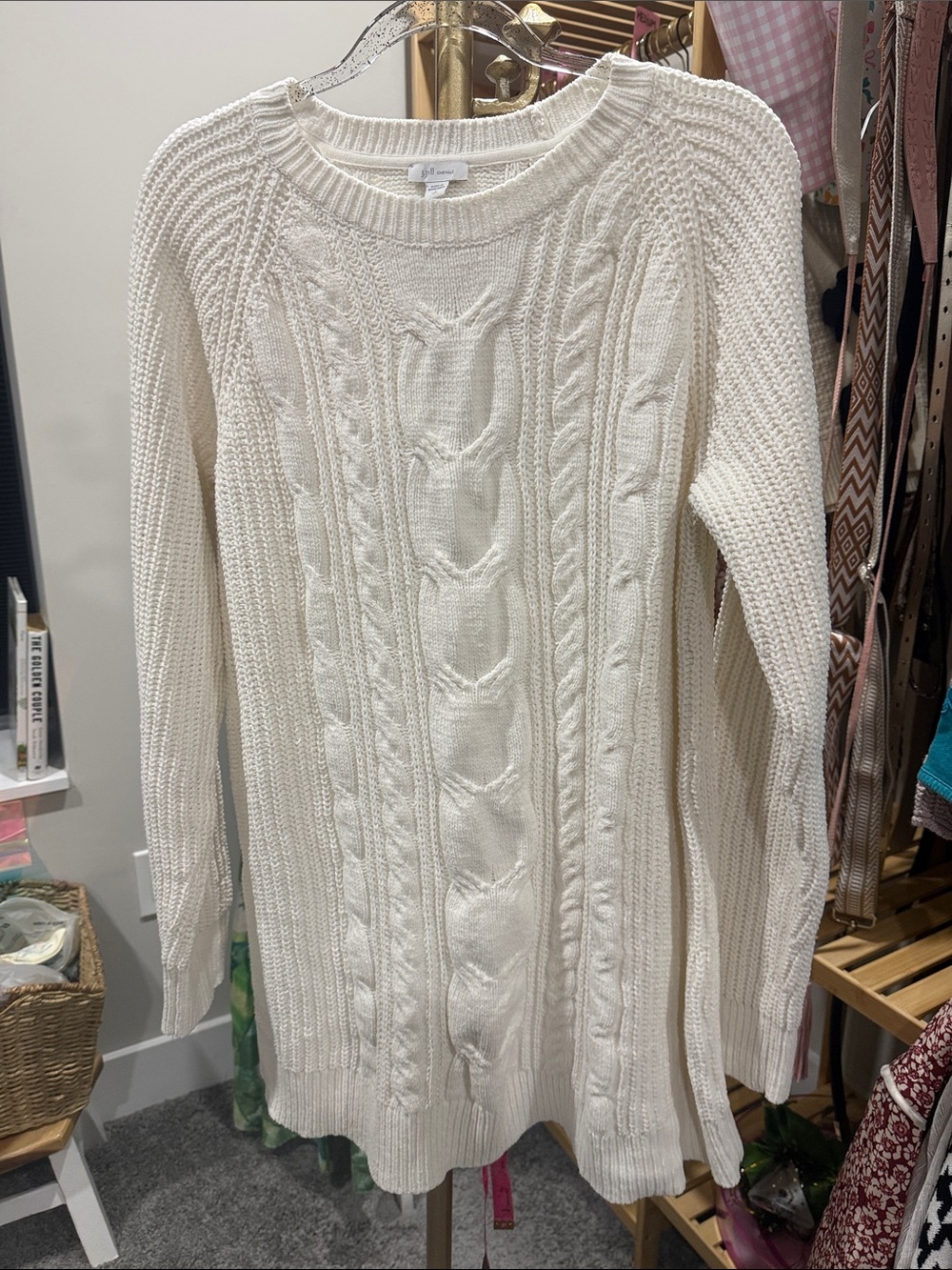 J. Jill Fisherman’s Cream Cable Knit Crewneck Sweater large tall - Picture 2 of 6